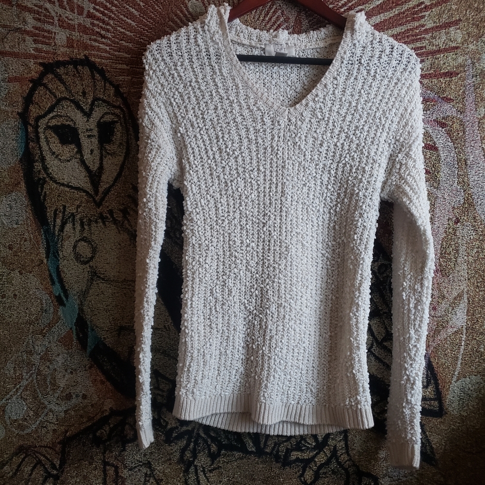 Off white chunky knit/ mesh hooded sweater.